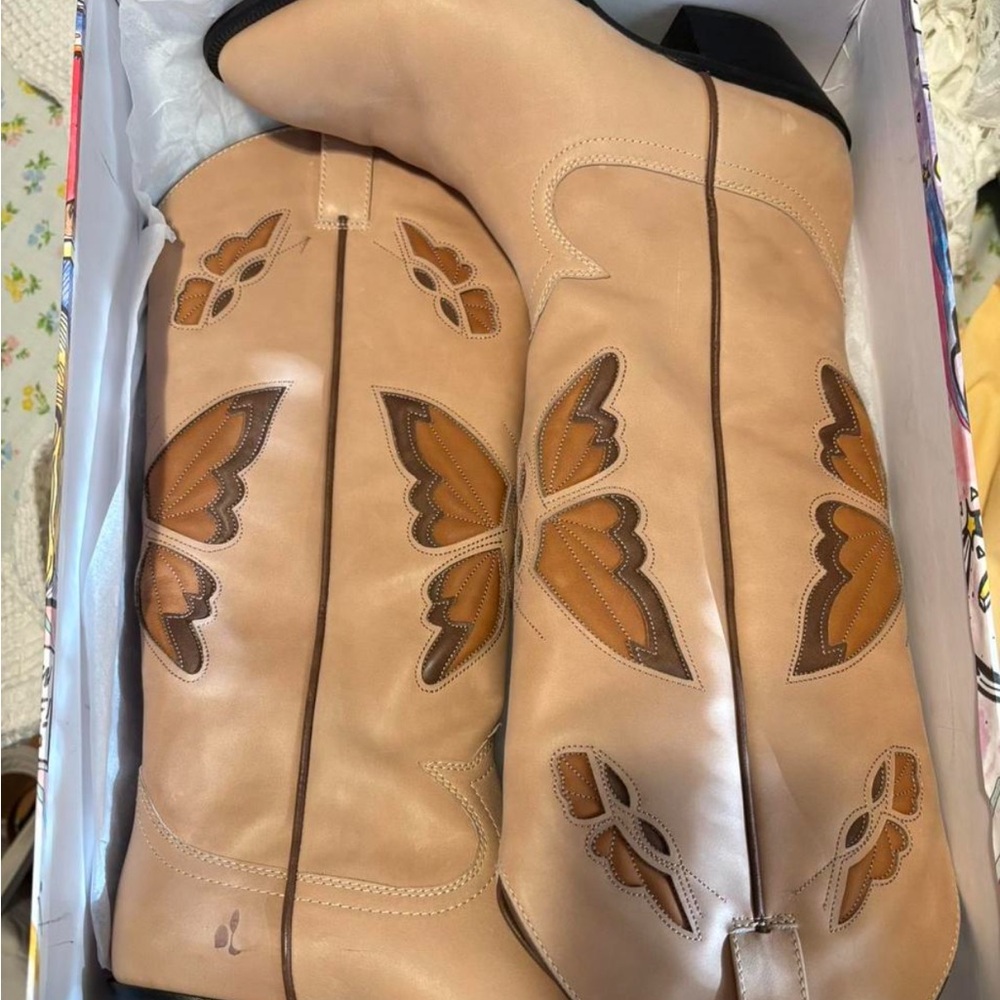 Jeffrey Campbell Tan Butterfly Heeled Boots